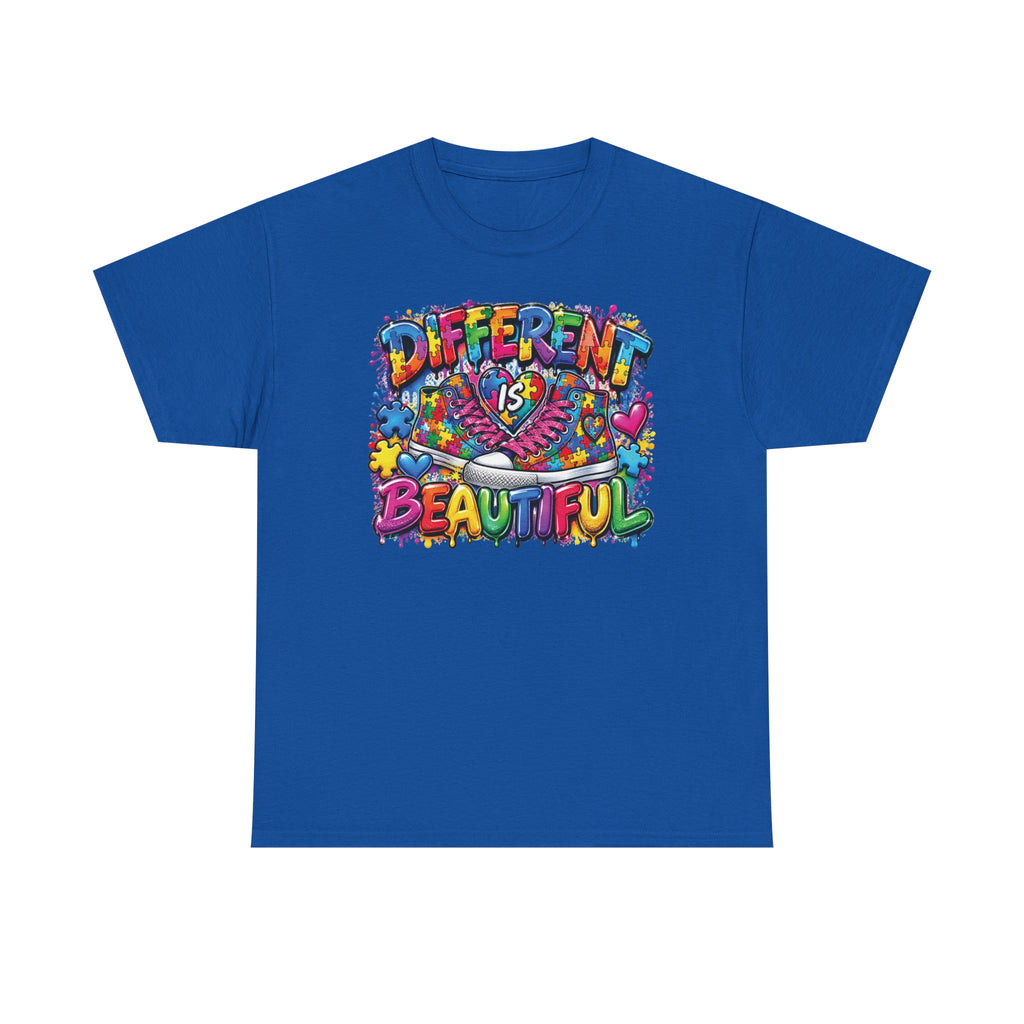 Different Is Beautiful T-Shirt | Colorful Rainbow Heart Typography