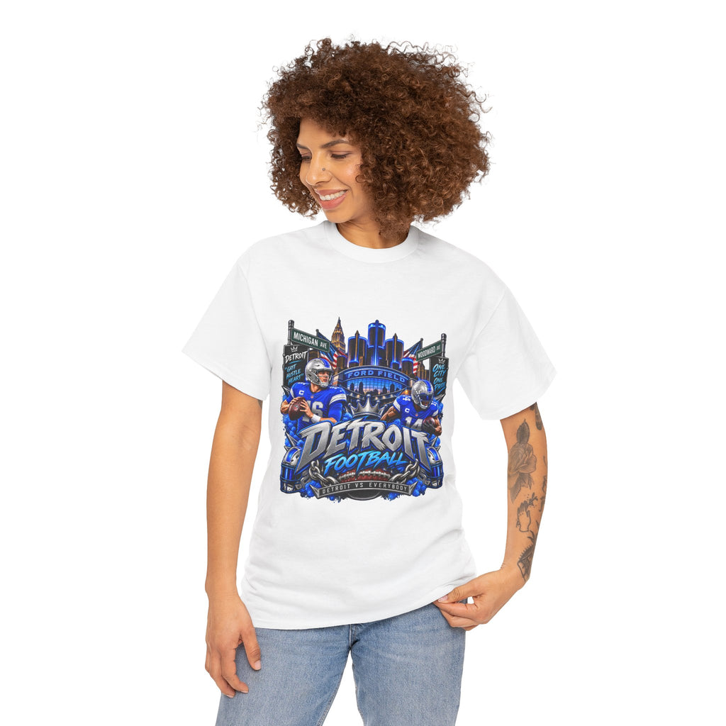 Detroit Football Graphic Tee | City Skyline, Players, Lions-Inspired Design