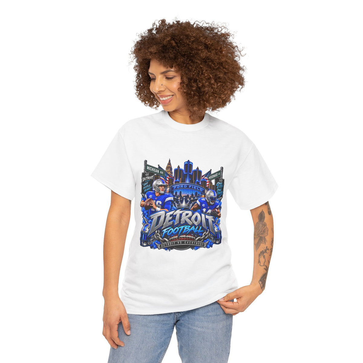 Detroit Football Graphic Tee | City Skyline, Players, Lions-Inspired Design