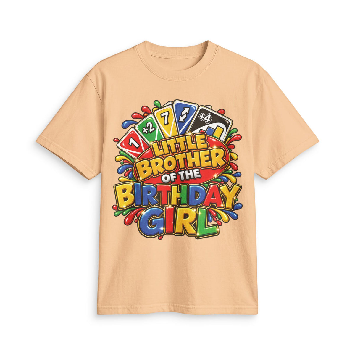 Little Brother of the Birthday Girl T-Shirt | Colorful Game Card Party Design