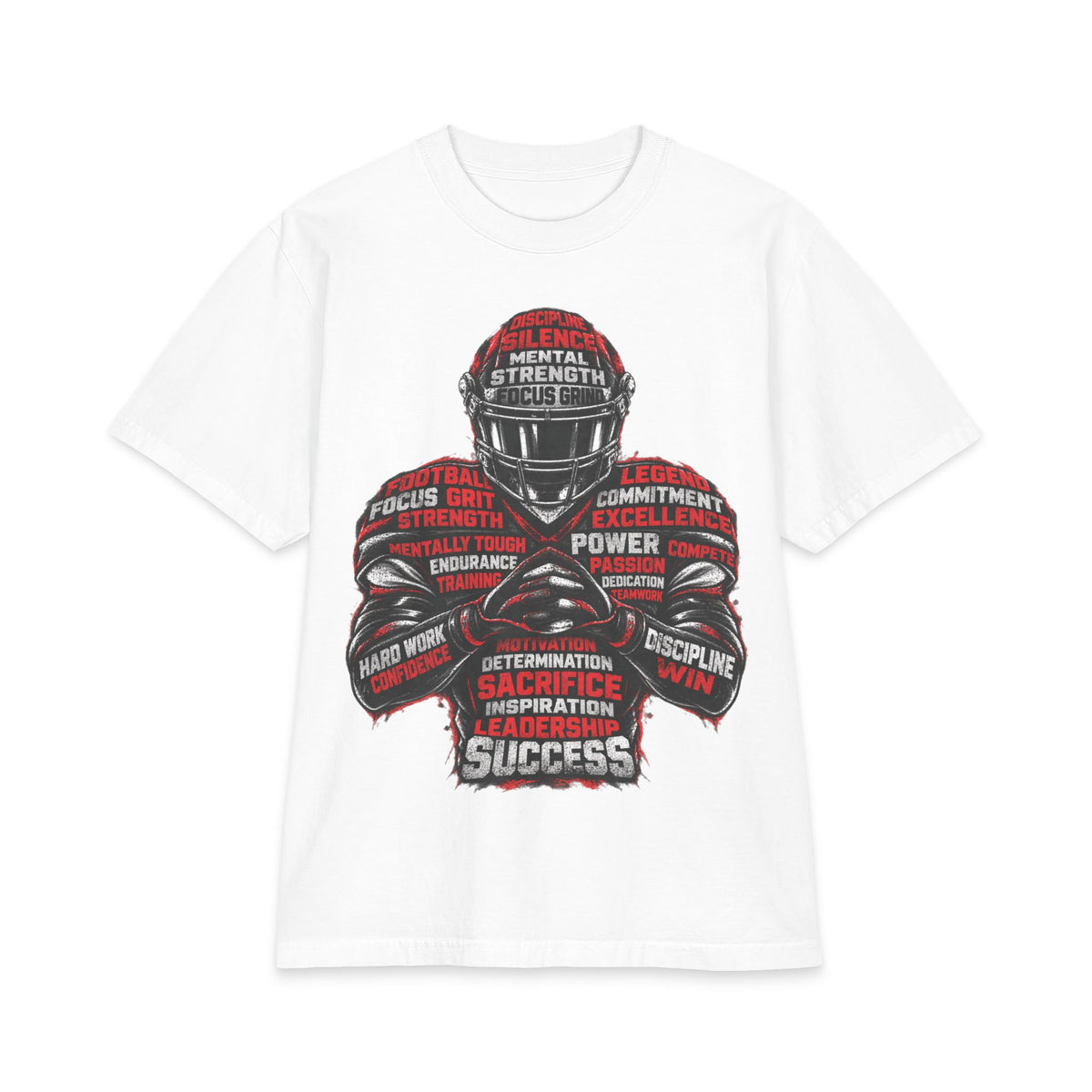 Motivational Football Helmet Player T-Shirt | Sports Words Typography, Power, Success