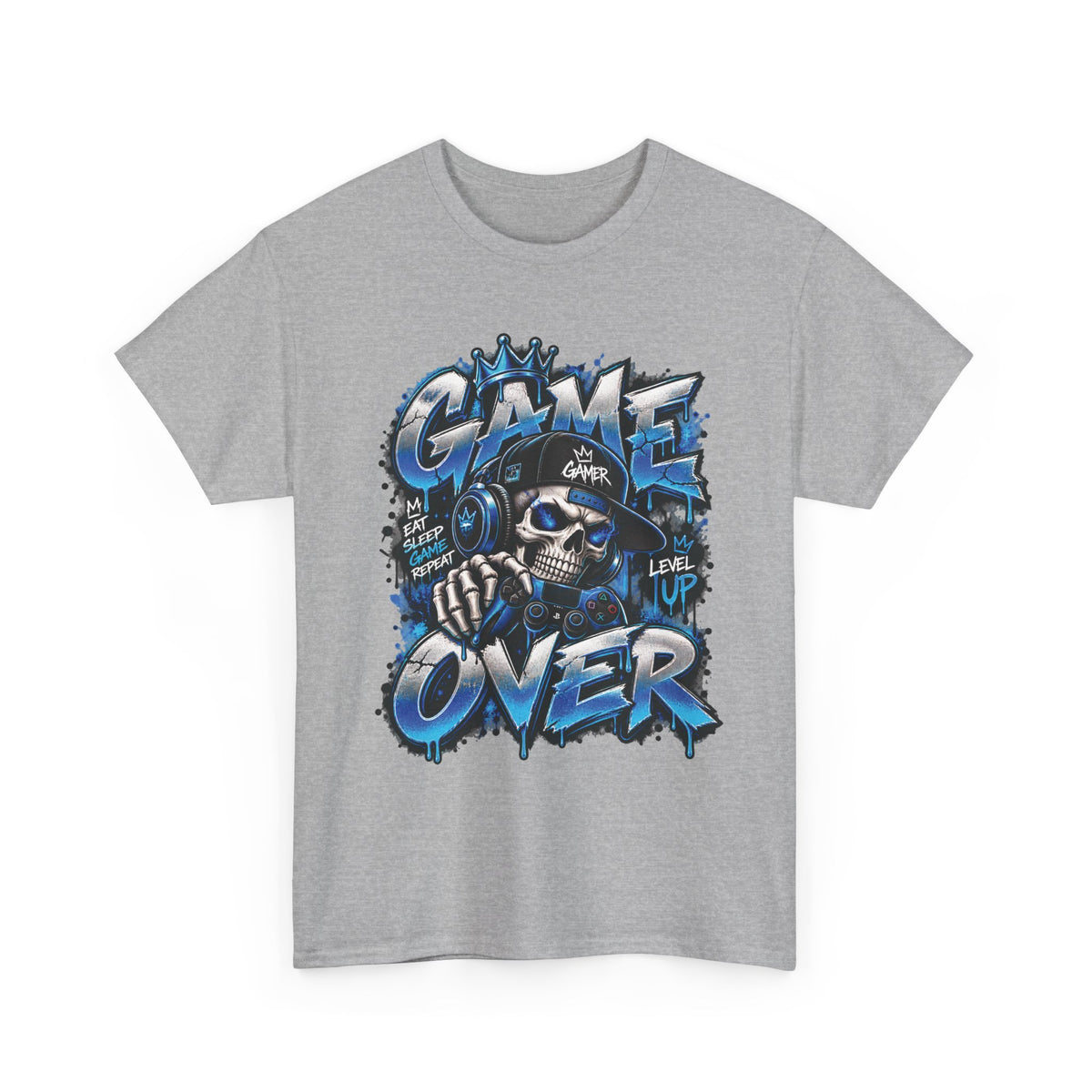 Game Over Skull Gamer T-Shirt | Level Up Graphic Tee