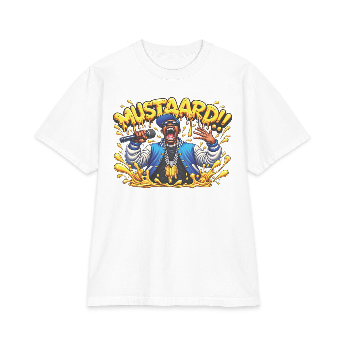 Mustaard!! mascot graphic T-Shirt | cartoon chef, mustard splash