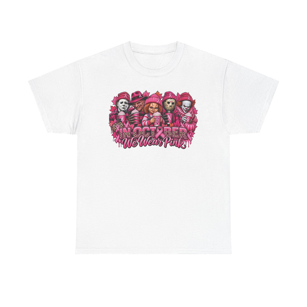 Horror Icons We Wear Pink Tee | October Breast Cancer Awareness Shirt
