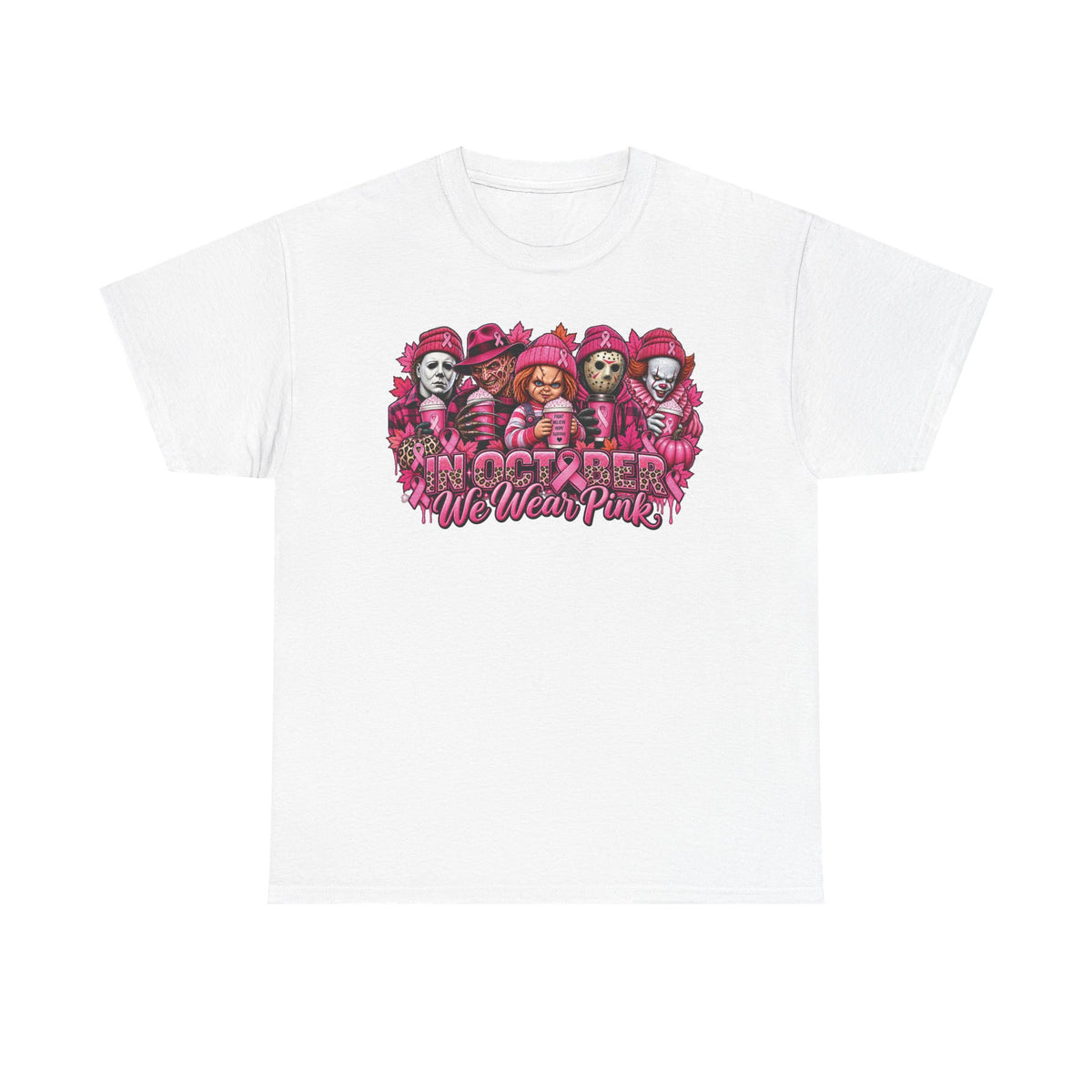 Horror Icons We Wear Pink Tee | October Breast Cancer Awareness Shirt