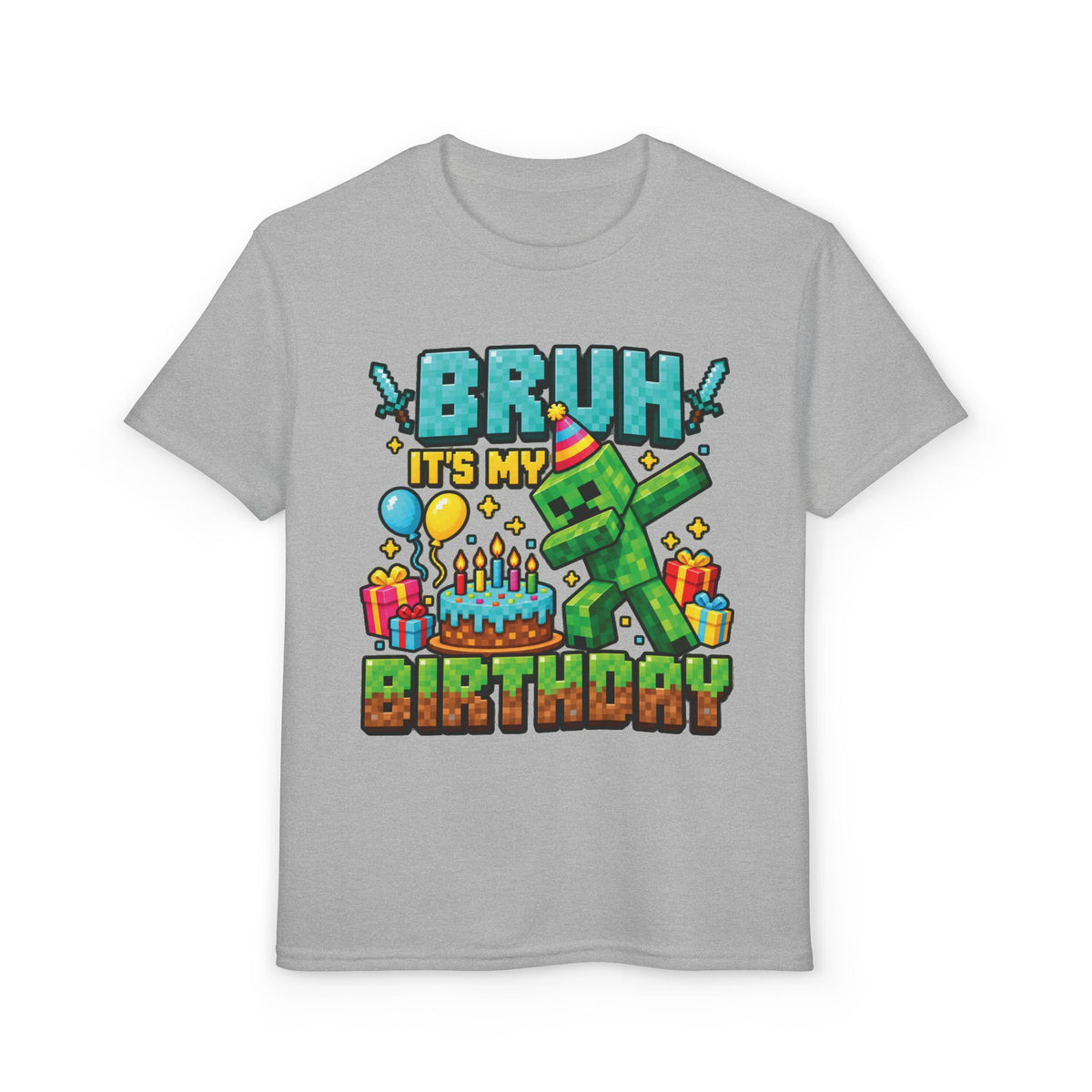 Minecraft-Inspired “Bruh, It’s My Birthday” Youth T-Shirt