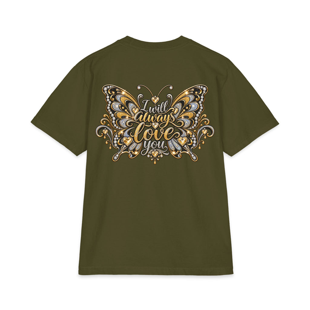 Dolly Floral Portrait T-Shirt | Butterfly 'Love Always' Back