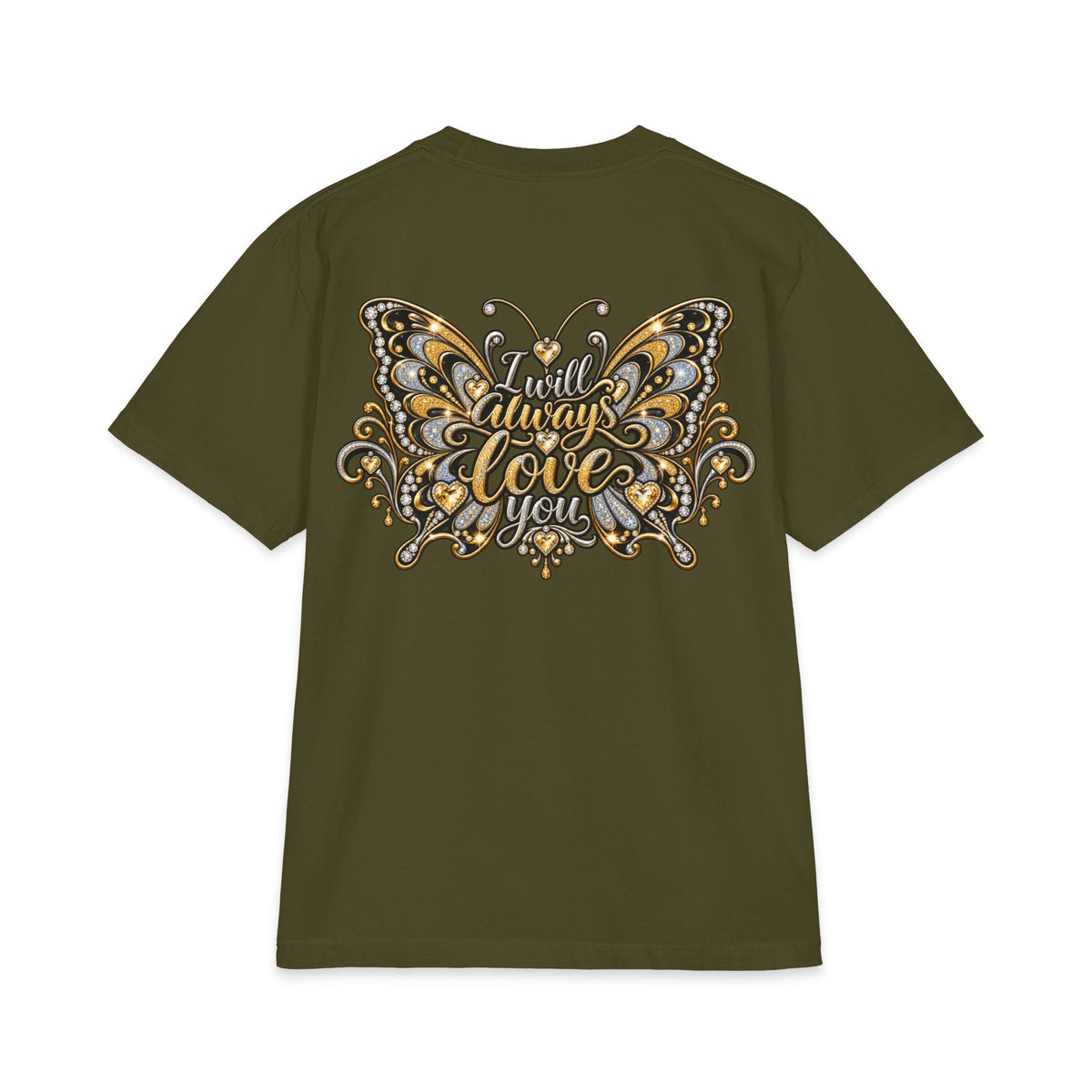 Dolly Floral Portrait T-Shirt | Butterfly 'Love Always' Back