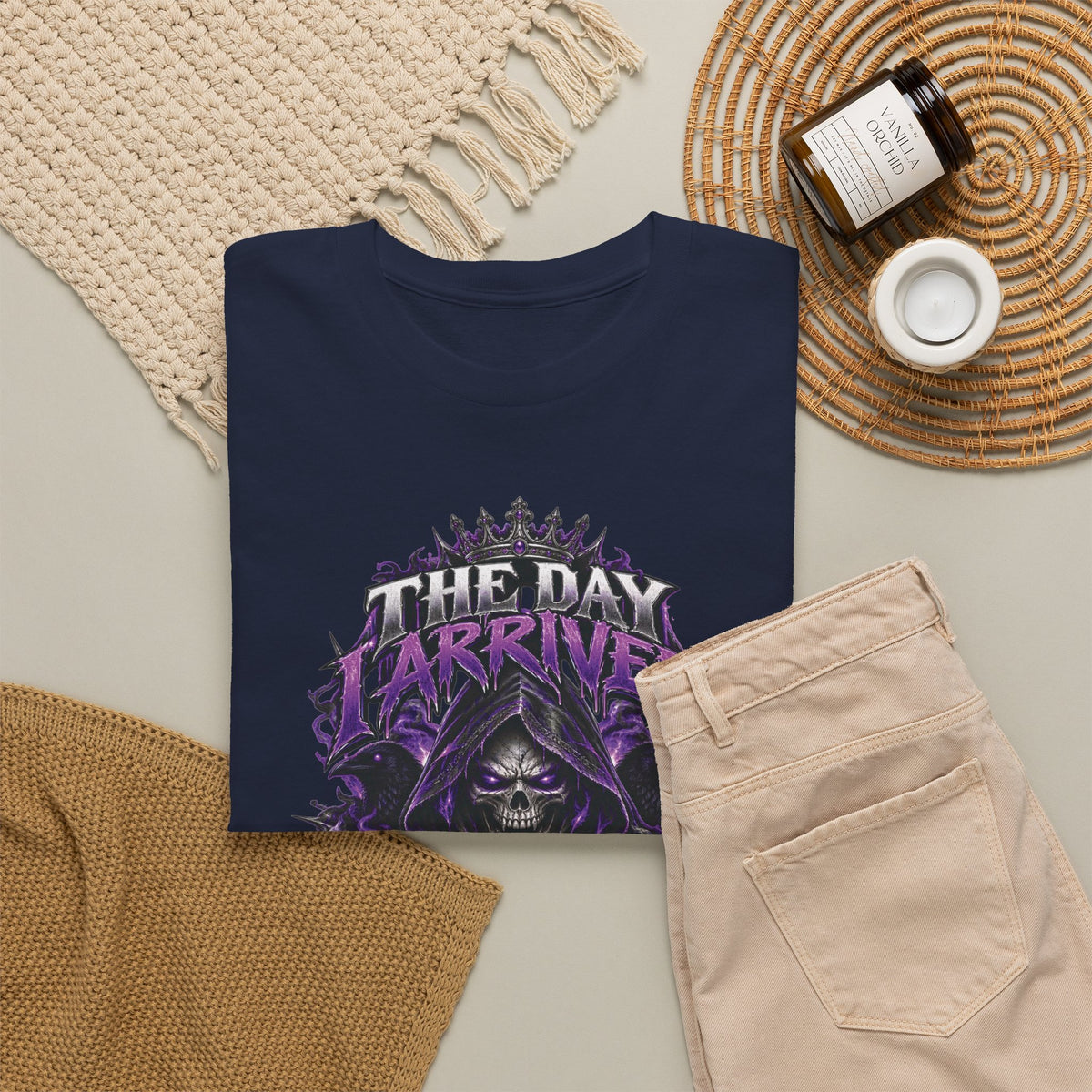 Grim Reaper Skull with Purple Flames T-Shirt | Gothic Death Quote Tee