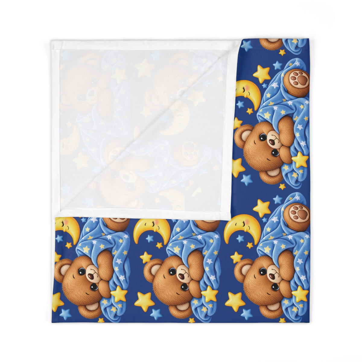 Sleeping Teddy Bear Moon Baby Swaddle Blanket | Starry Night Nursery