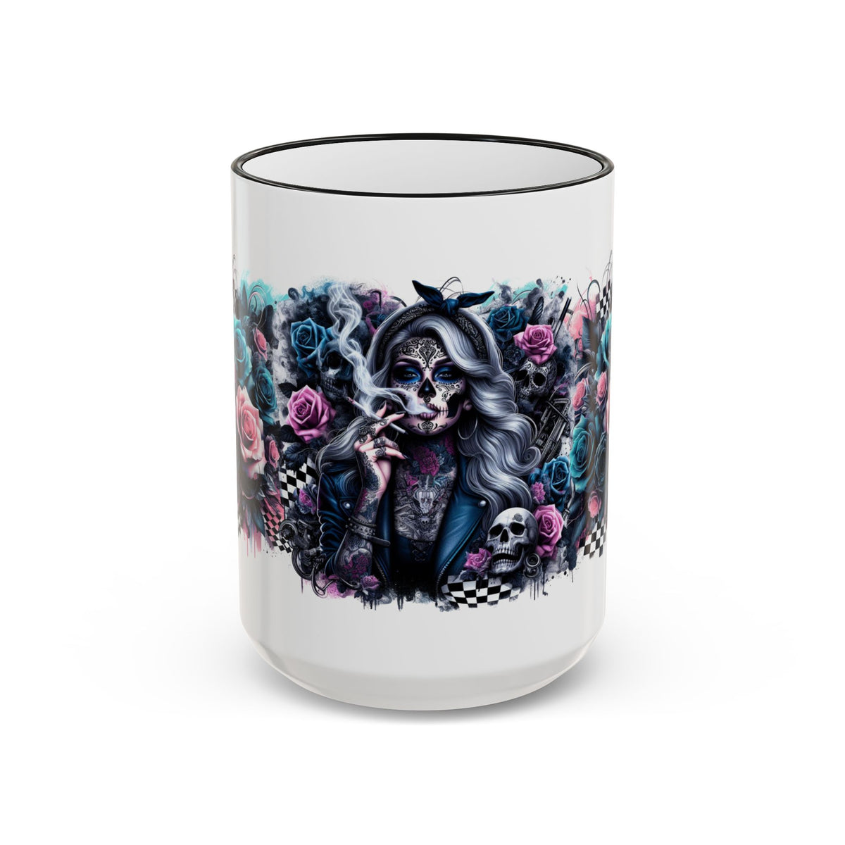 Sugar Skull Girl mug | Accent Rim & Handle ceramic mug