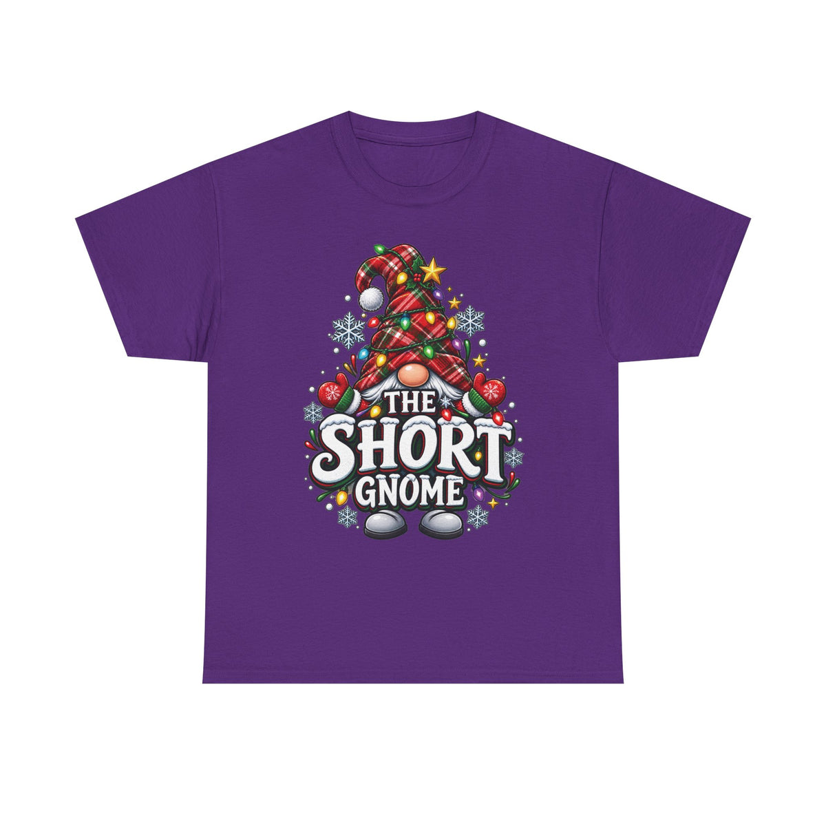 The Short Gnome T-Shirt | Christmas Gnome Plaid Hat, Holiday Lights Design