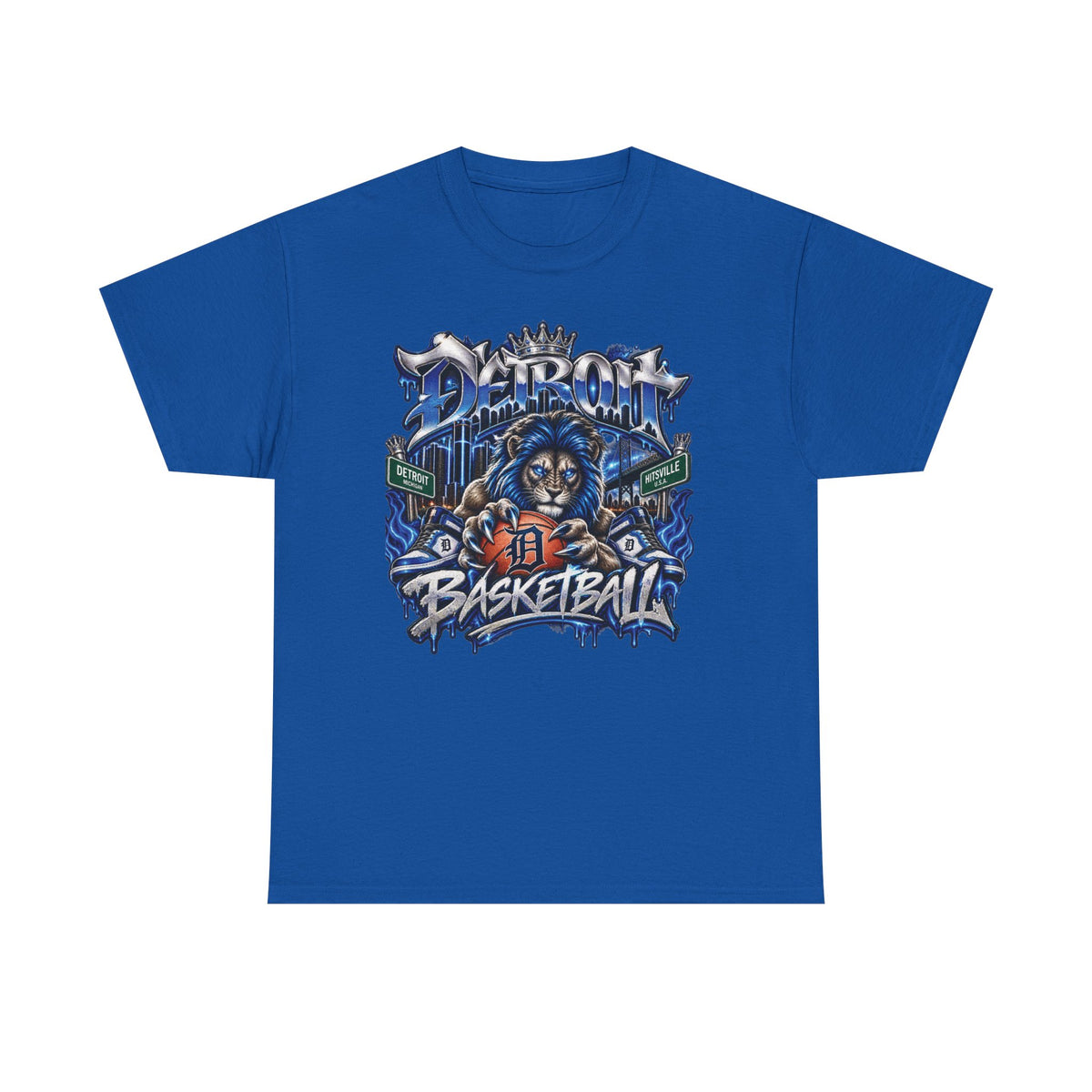 Detroit Basketball Lion Graphic Tee | City Streetball Detroit D Logo