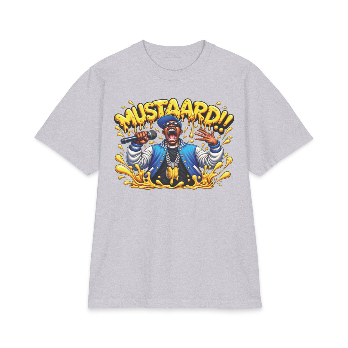 Mustaard!! mascot graphic T-Shirt | cartoon chef, mustard splash