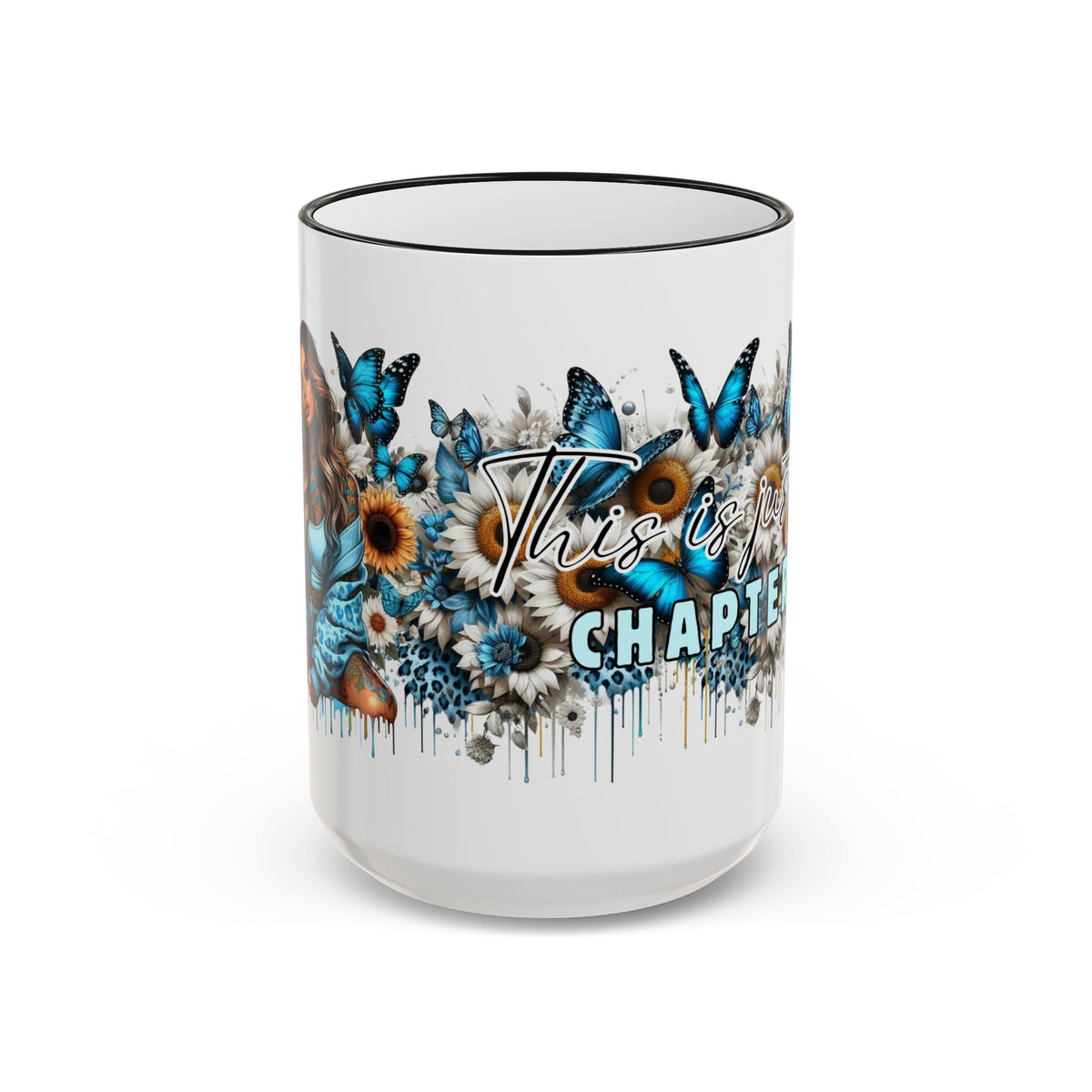 This Is My Chapter Mug | Blue Butterflies Sunflowers Accent Rim & Handle