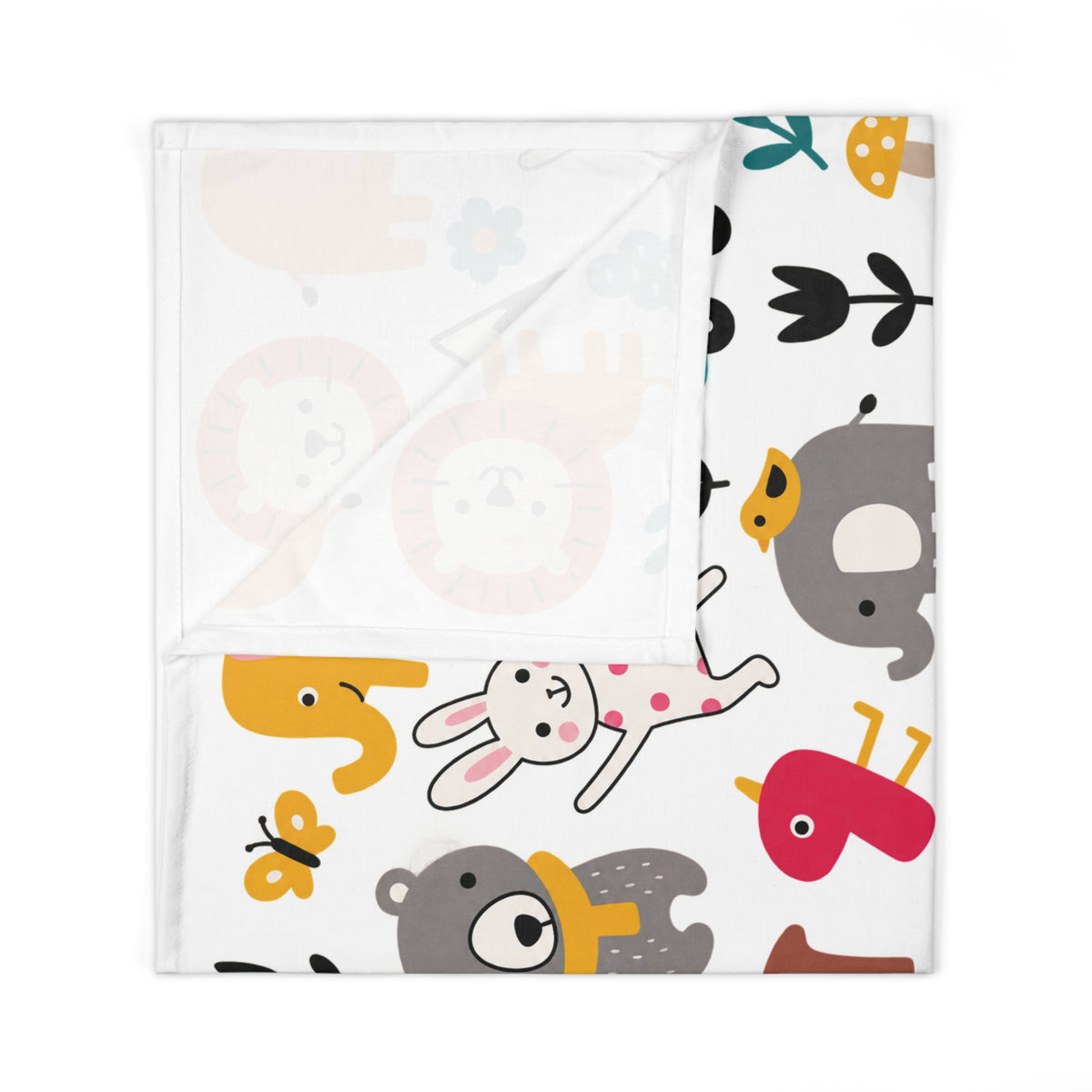 Cute Animal Pattern Baby Swaddle Blanket | Nursery Safari Elephant Lion Bunny
