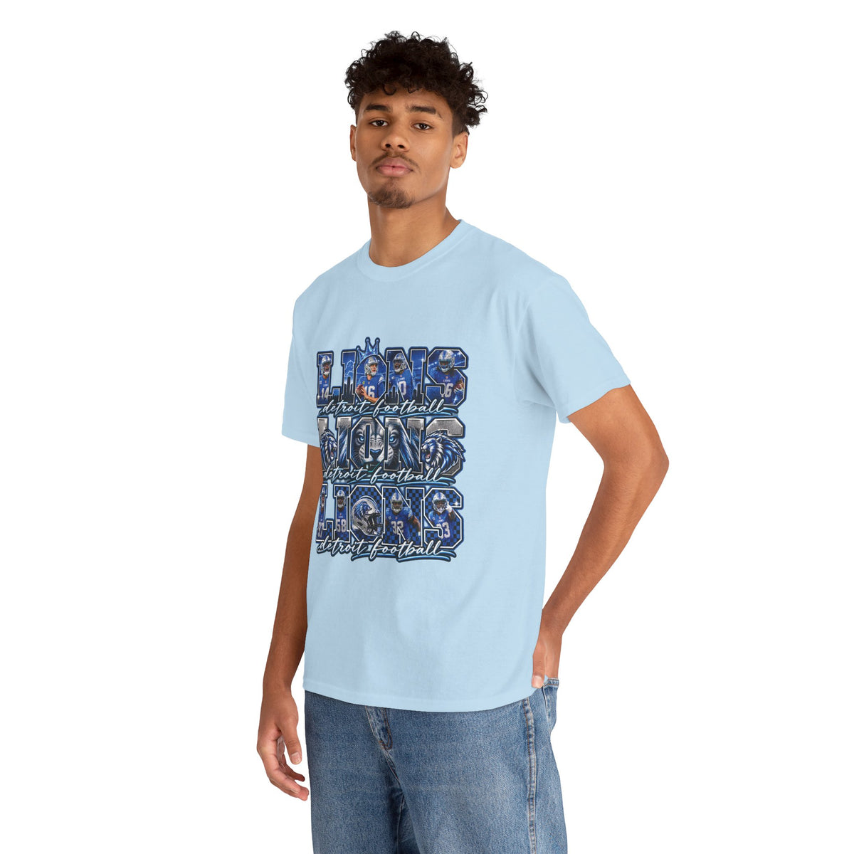 Lions Football Typography Tee | Blue Vintage Grunge Stadium Design