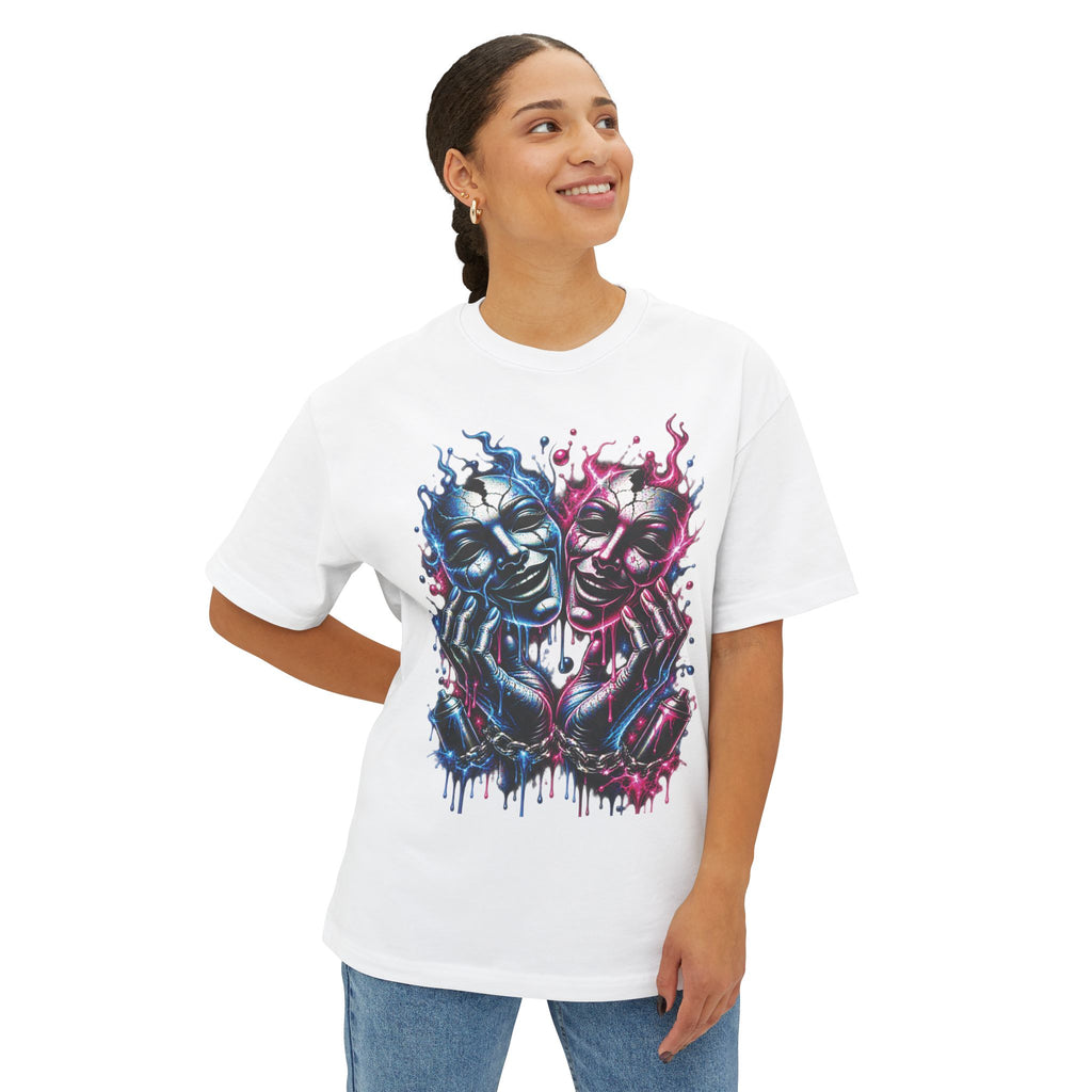 Blue and Pink Melting Masks T-Shirt | Abstract Drip Art