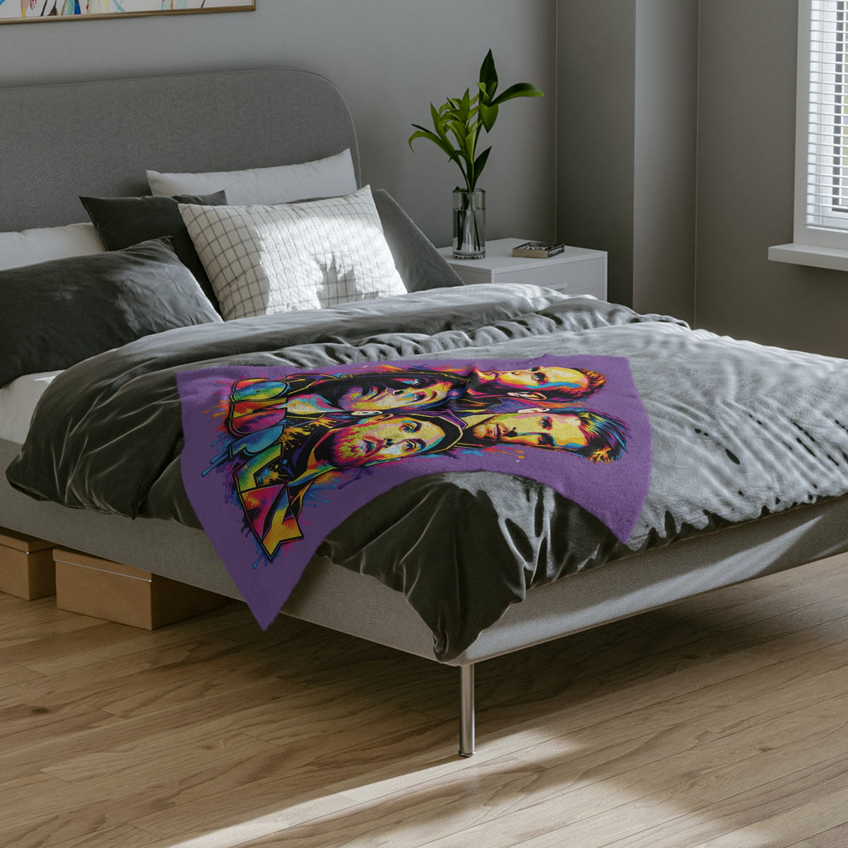 Coldplay band portrait Velveteen blanket | colorful pop art music throw