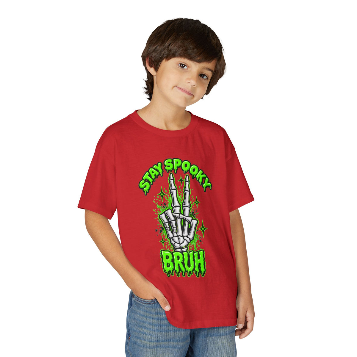 Stay Spooky Bruh T-Shirt | Skeleton Hand Halloween Graphic