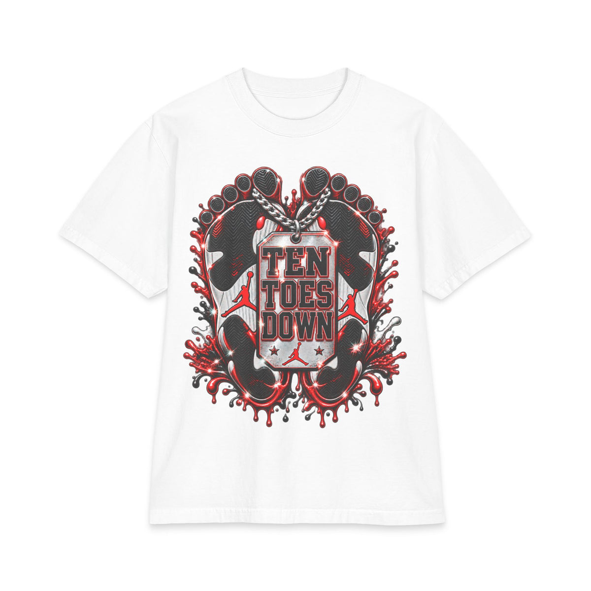 Ten Toes Down feet graphic T-Shirt | streetwear, red black emblem