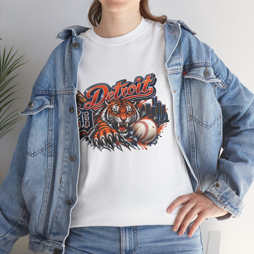 Detroit Tiger Baseball T-Shirt | Detroit skyline, claw marks
