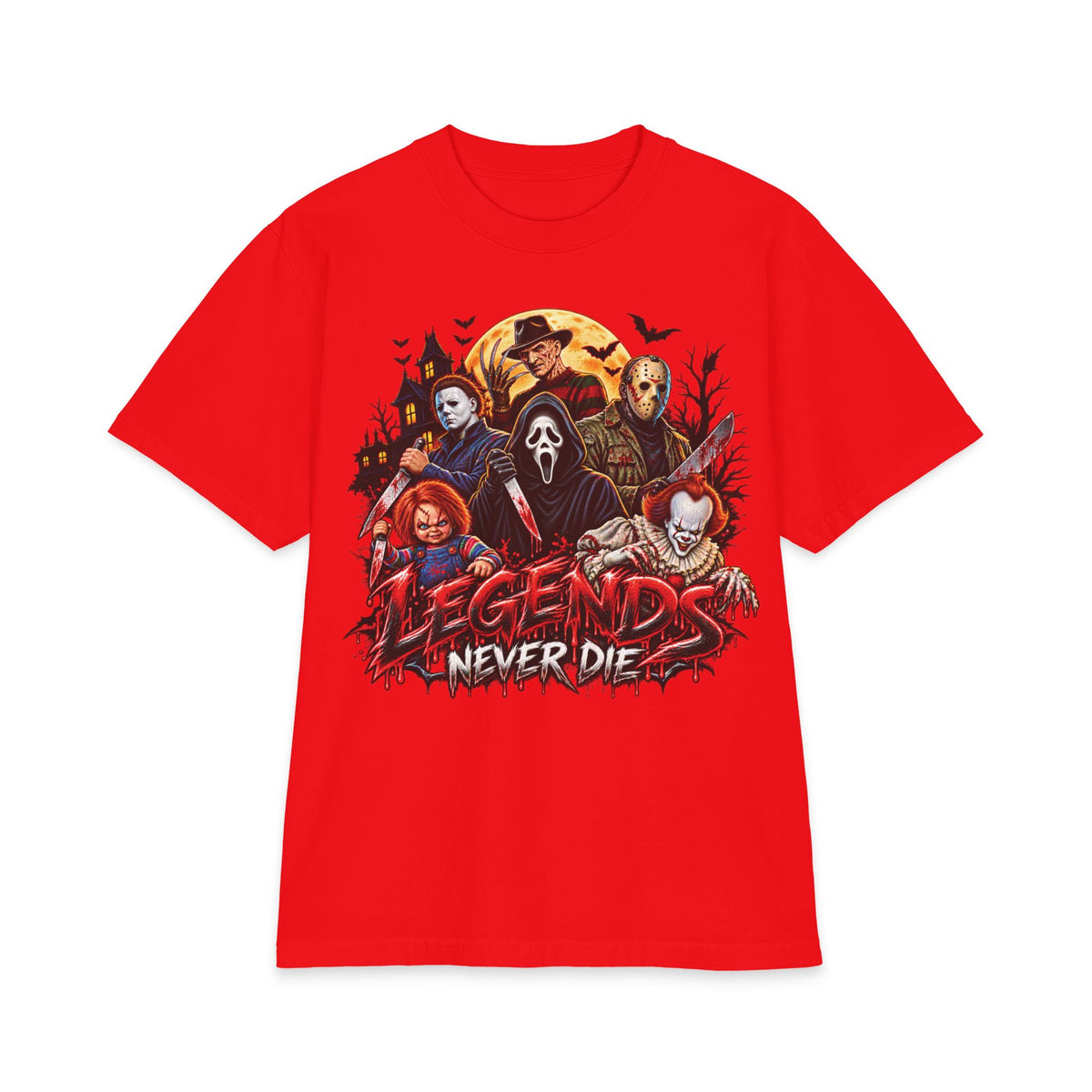 Horror Movie Icons Legends Never Die T-Shirt | Slasher Mask Collage
