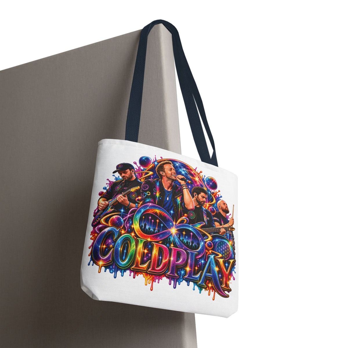 Colorful Coldplay Band Portrait Tote Bag | Music Concert Artwork Tote