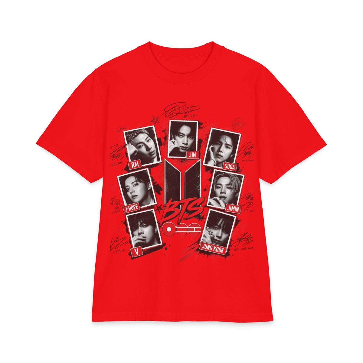 BTS K-Pop Photo Collage T-Shirt | Red Black Graphic Tee