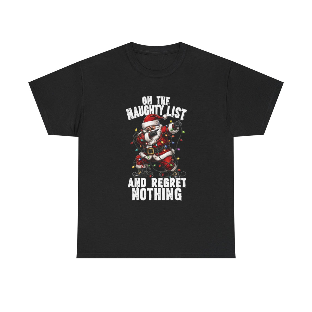 Santa Skeleton 'On the Naughty List and Regret Nothing' Tee | Christmas Punk Shirt