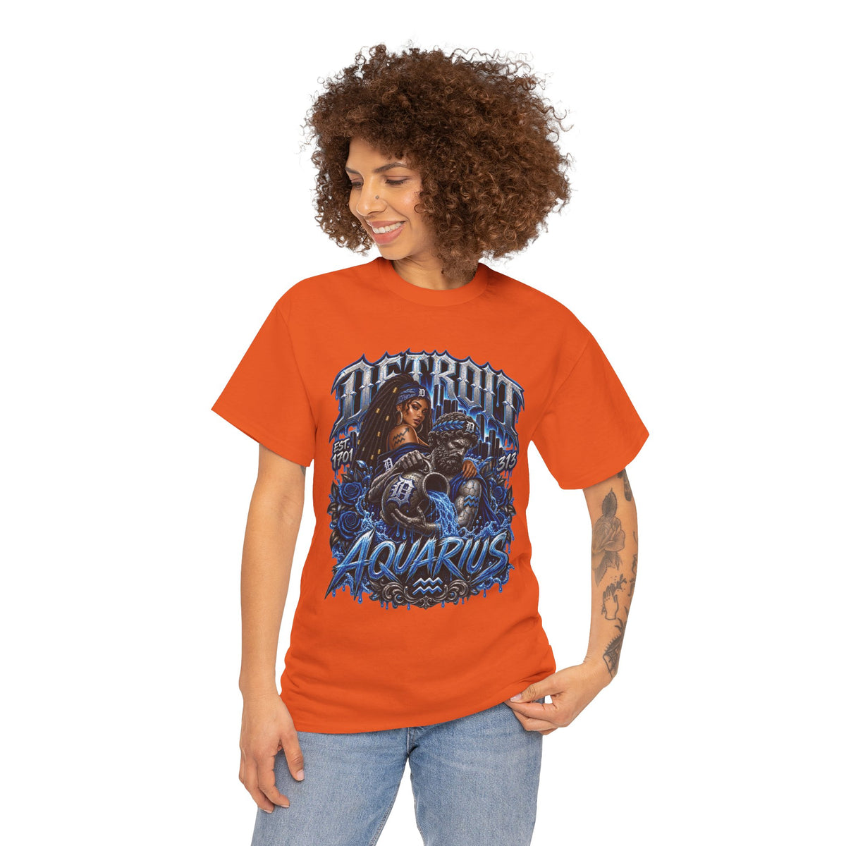 Detroit Aquarius T-Shirt | Detroit skyline, water wave zodiac graphic