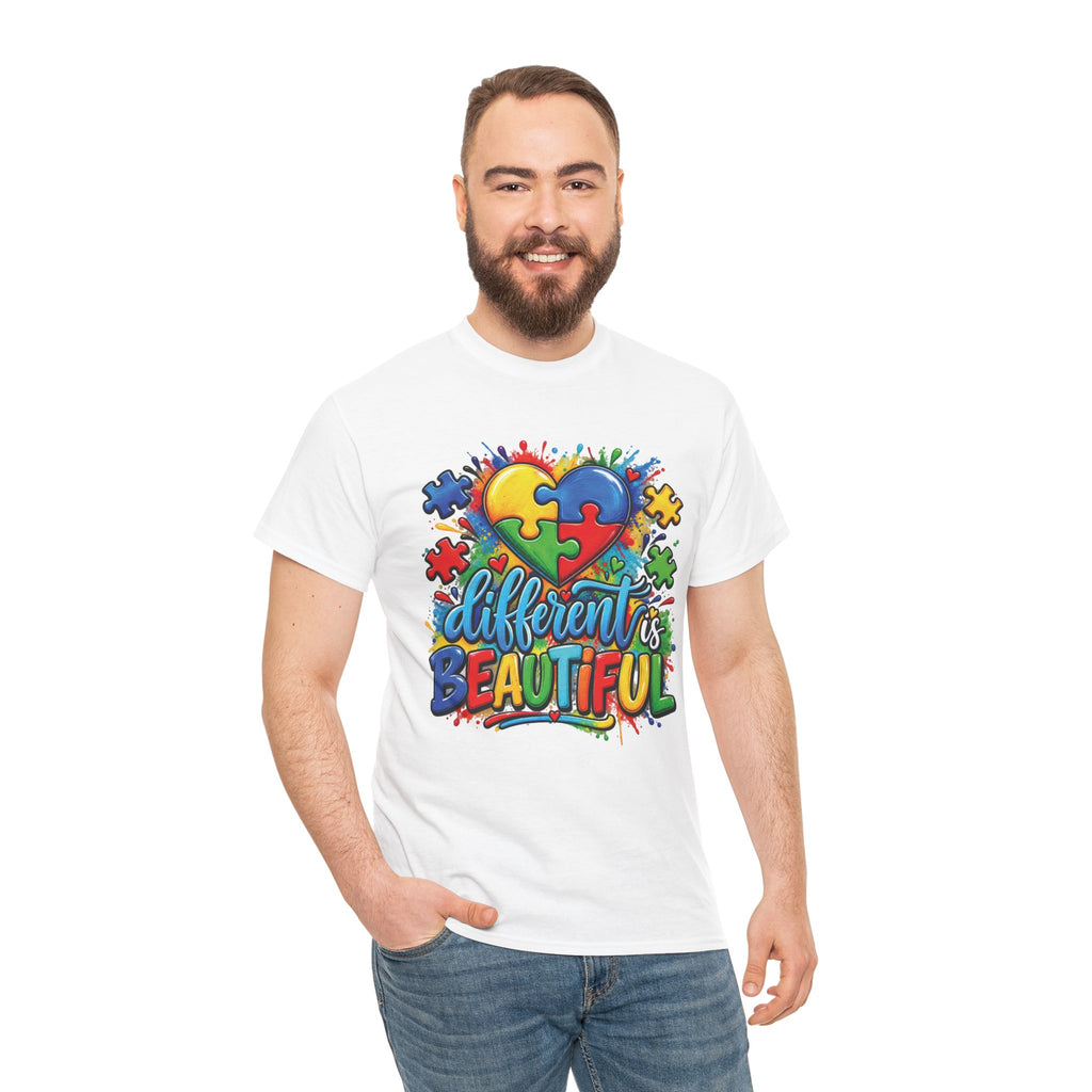 Different Is Beautiful Autism Puzzle Heart T-Shirt | Neurodiversity Awareness Tee