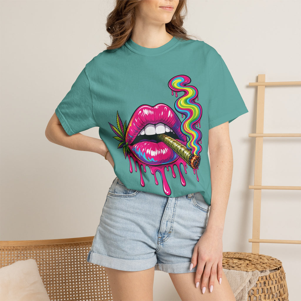 Dripping Rainbow Lips Smoking Joint T-shirt | Cannabis Art