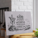 John 3:16 Scripture Cross Illustration Glass Cutting Board | Christian Kitchen Decor