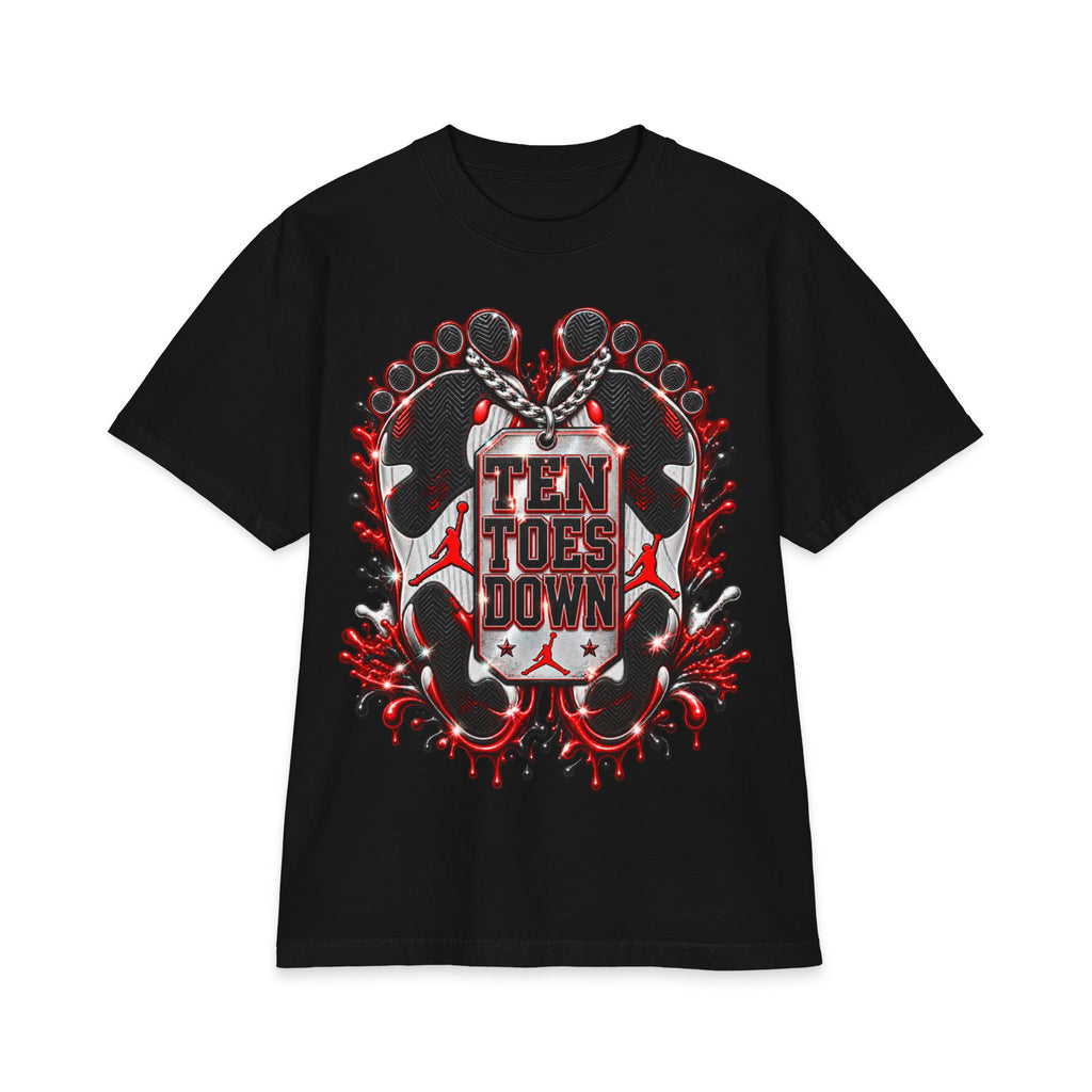 Ten Toes Down feet graphic T-Shirt | streetwear, red black emblem