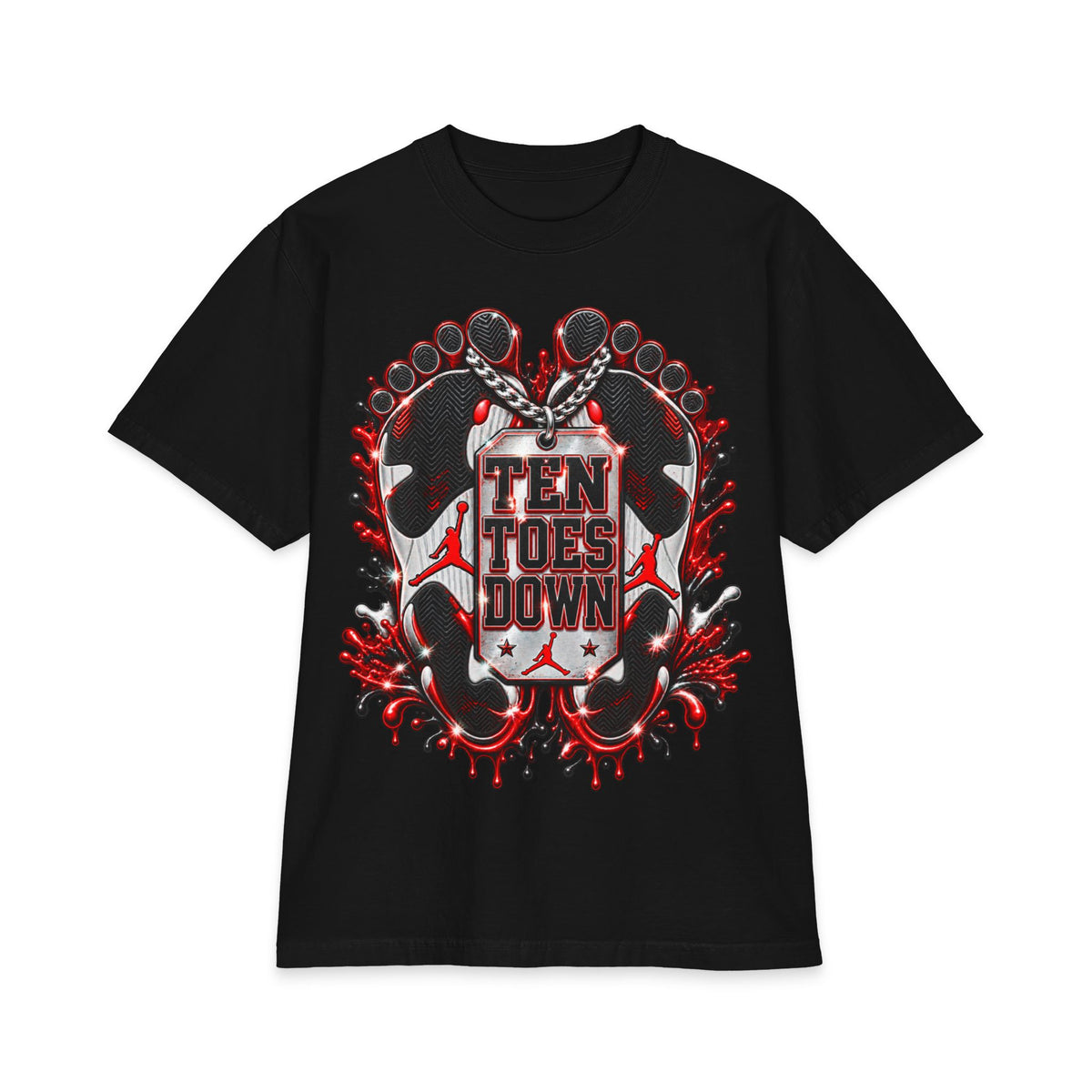 Ten Toes Down feet graphic T-Shirt | streetwear, red black emblem