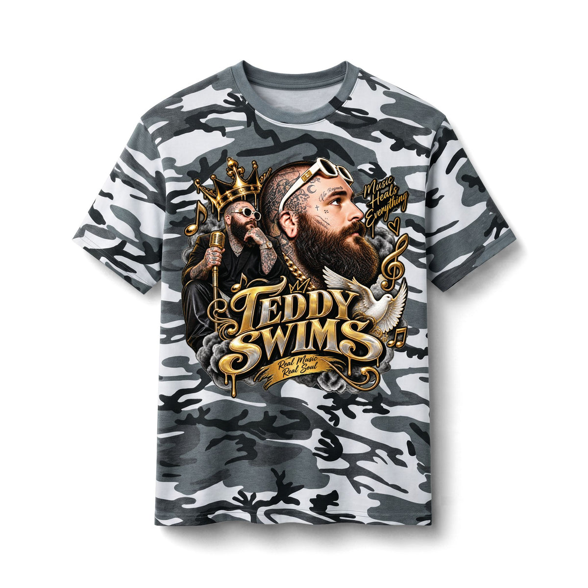 Teddy Swims Portrait Camo Tee | Music Artist Graphic T-Shirt