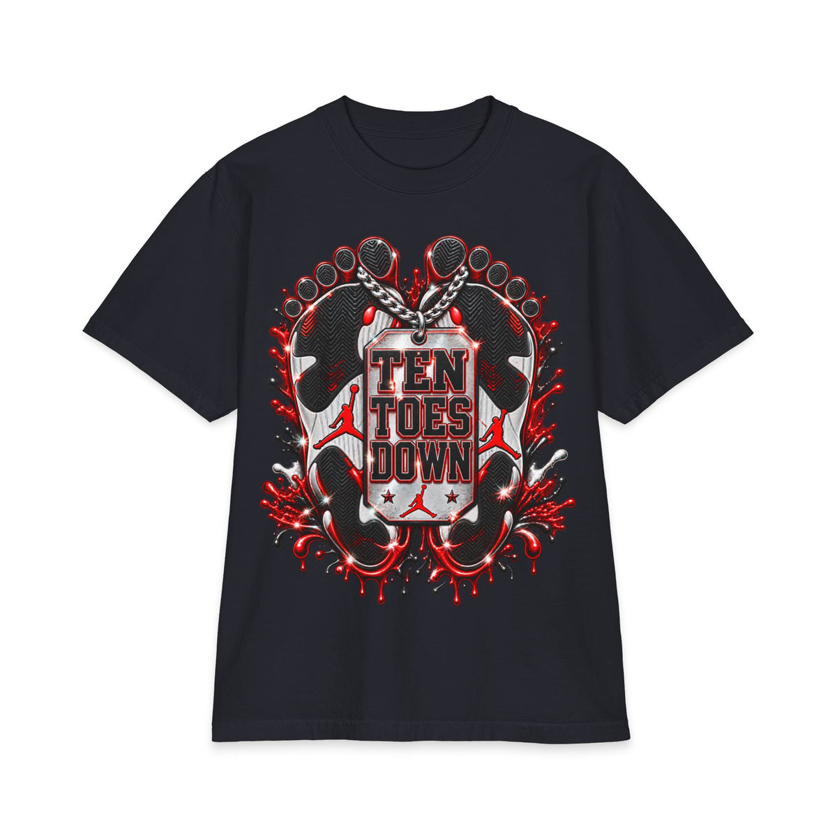 Ten Toes Down feet graphic T-Shirt | streetwear, red black emblem