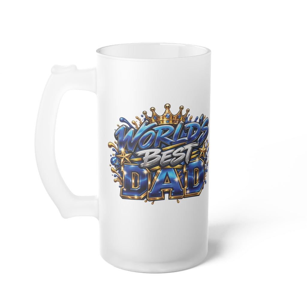 Worlds Best Dad Coldest Bud Frosted Glass Beer Mug | Beer Stein Style, Illustrated Typography
