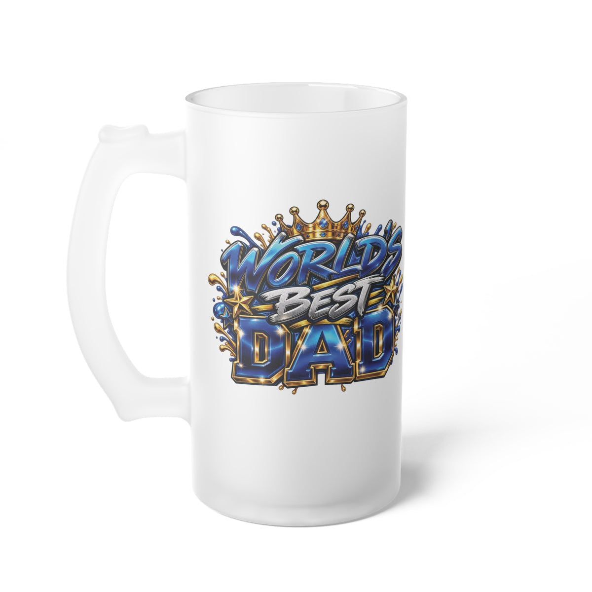 Worlds Best Dad Coldest Bud Frosted Glass Beer Mug | Beer Stein Style, Illustrated Typography