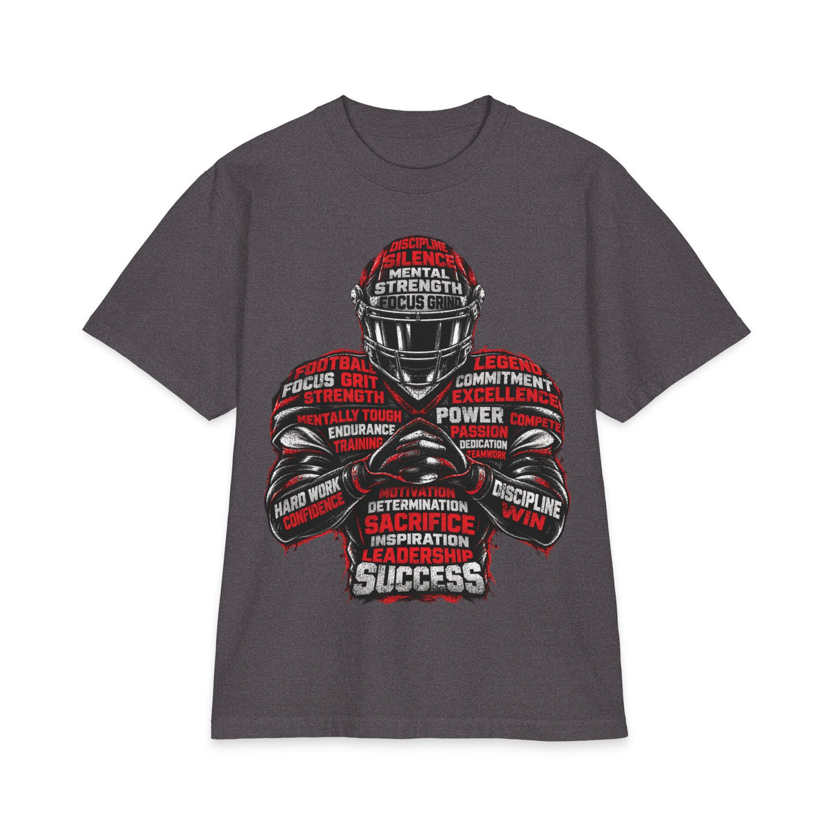 Motivational Football Helmet Player T-Shirt | Sports Words Typography, Power, Success