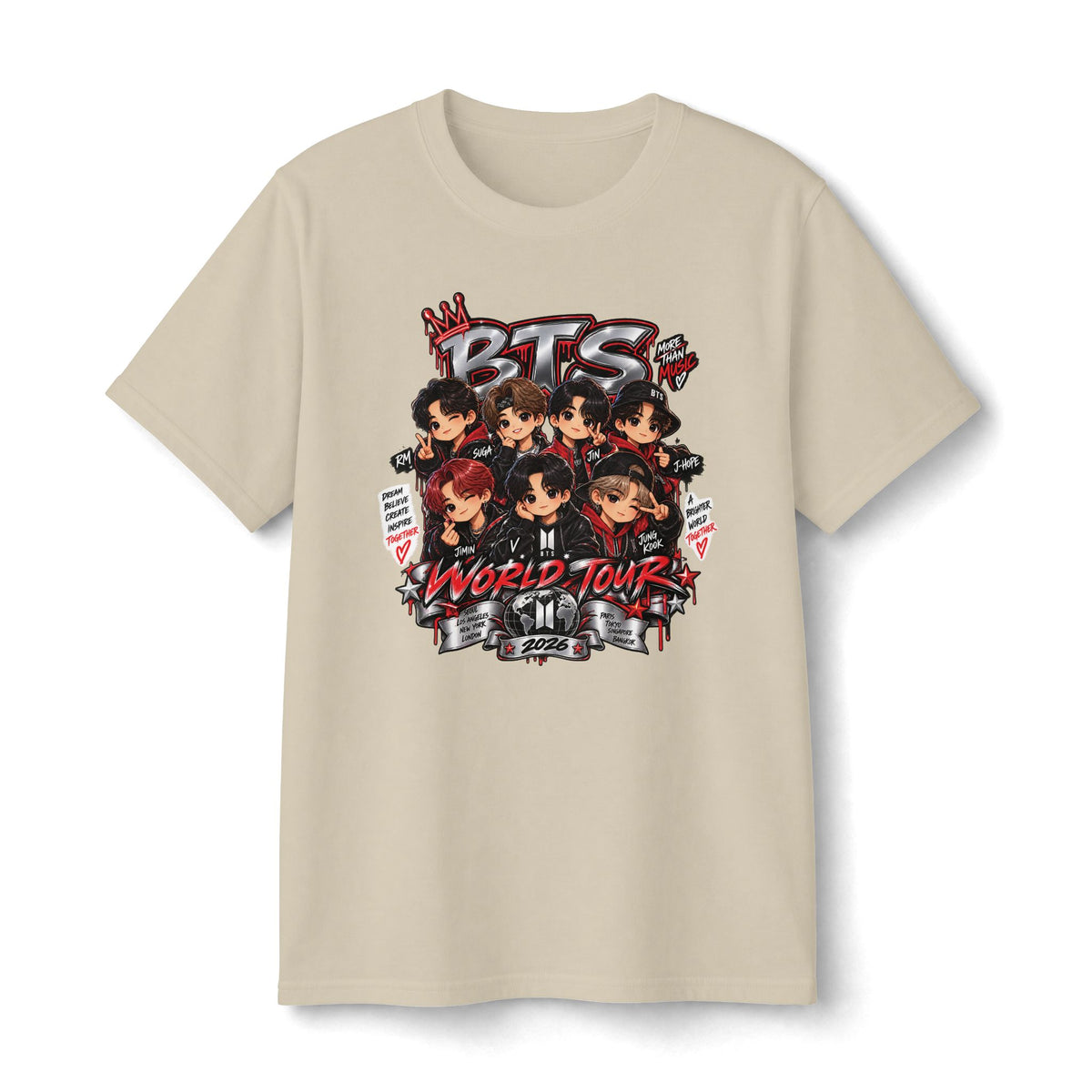 BTS K-Pop Band Cartoon Collage Tee | World Tour Graphic T-Shirt