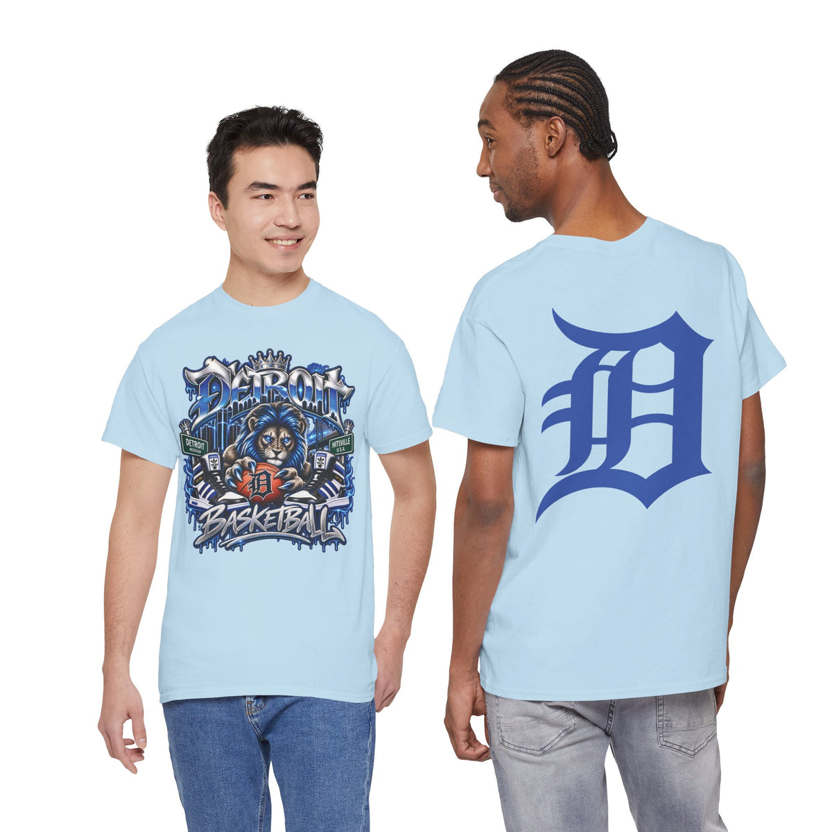 Detroit Lion Basketball Tee | D Letter Back Logo, Urban Sports Graphic