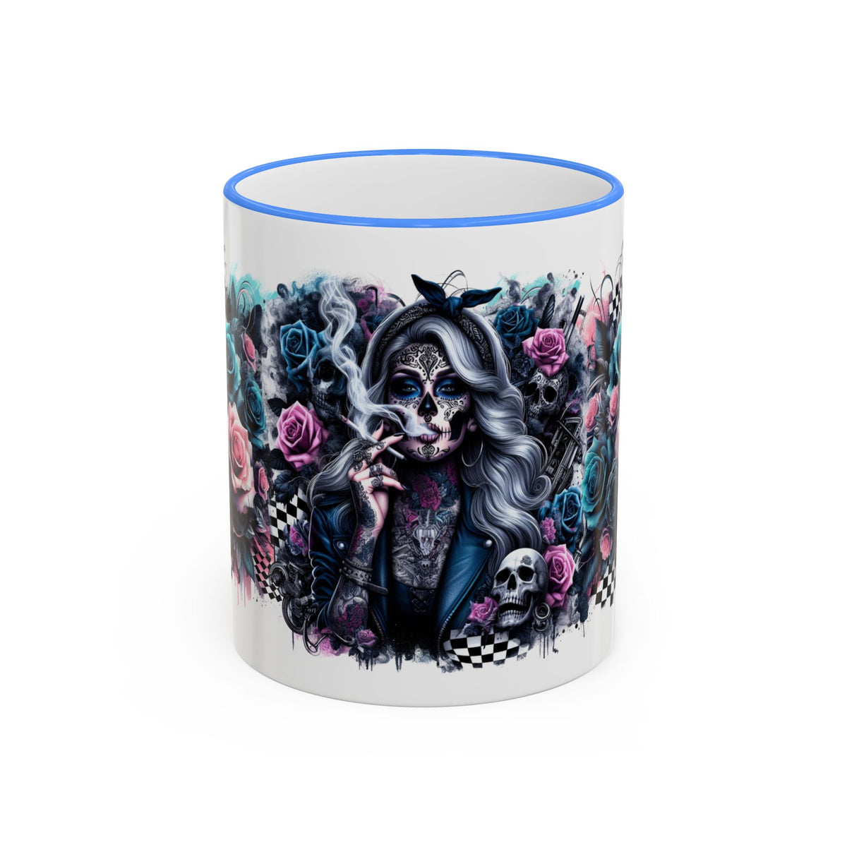 Sugar Skull Girl mug | Accent Rim & Handle ceramic mug
