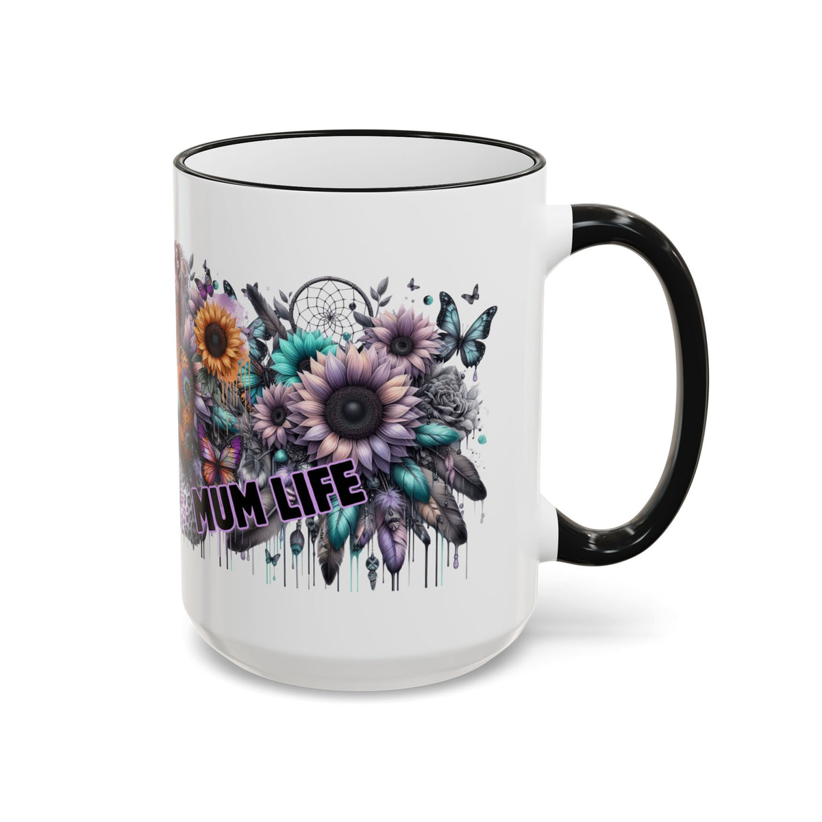 Tattooed Floral Skull Mum Mug | Accent Rim & Handle Ceramic Mug