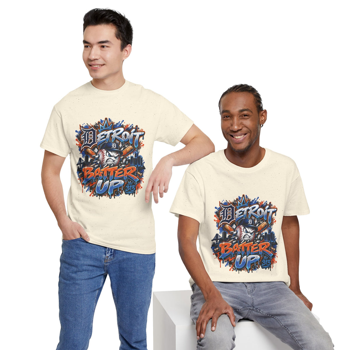 Detroit Batter Up T-Shirt | Baseball City Skyline Tee