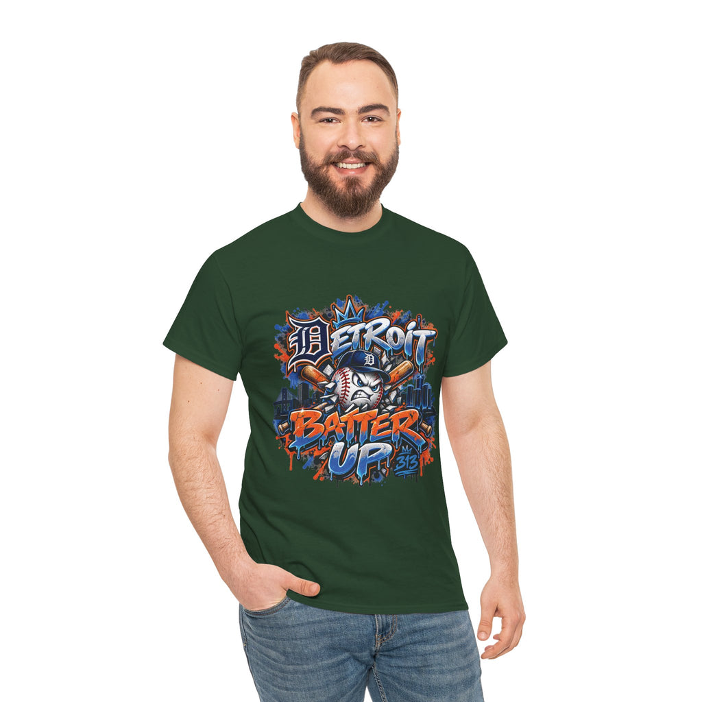 Detroit Batter Up T-Shirt | Baseball City Skyline Tee