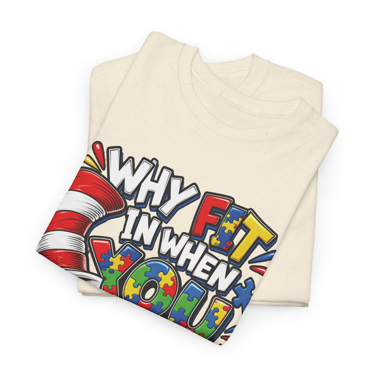 Autism Why Fit In When You Were Born To Stand Out T-shirt | Cat in the Hat Puzzle Design