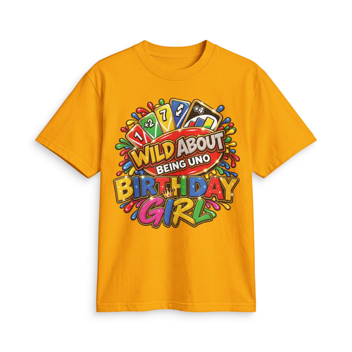 Wild About Being UNO Birthday Girl T-Shirt | Colorful Card Game Design