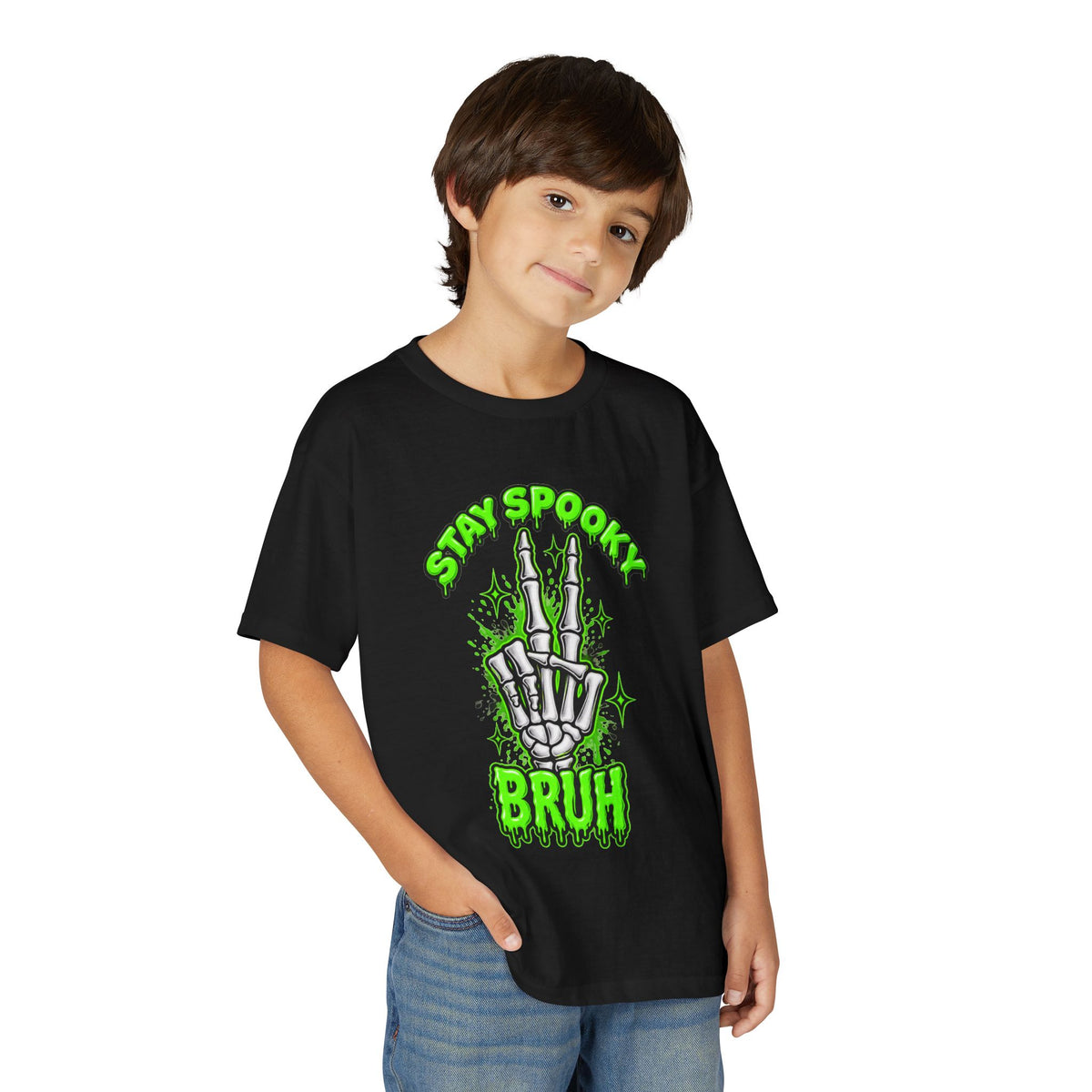 Stay Spooky Bruh T-Shirt | Skeleton Hand Halloween Graphic